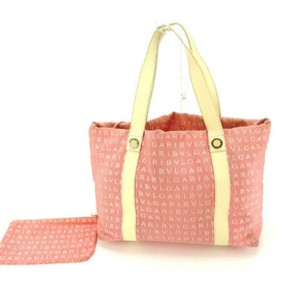 Bvlgari Tote bag Logo Mania Red Beige Woman Authentic Used Y5036 - Picture 2 of 6